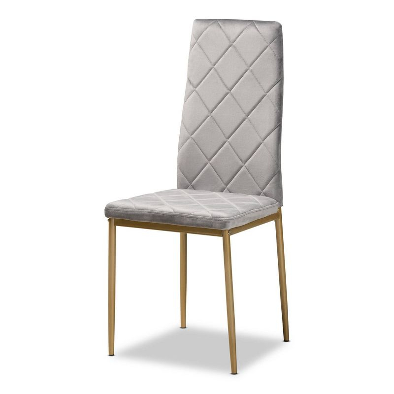 4pc Blaise Velvet Fabric Upholstered and Metal Dining Chair Set Gray/Gold - Baxton Studio