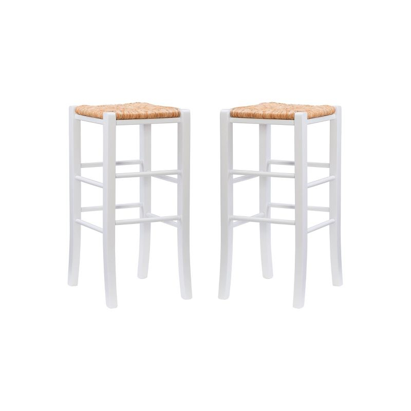 Set of 2 Gianna Backless Handwoven Rush Seat Barstools White - Linon: Solid Wood, 29" Height