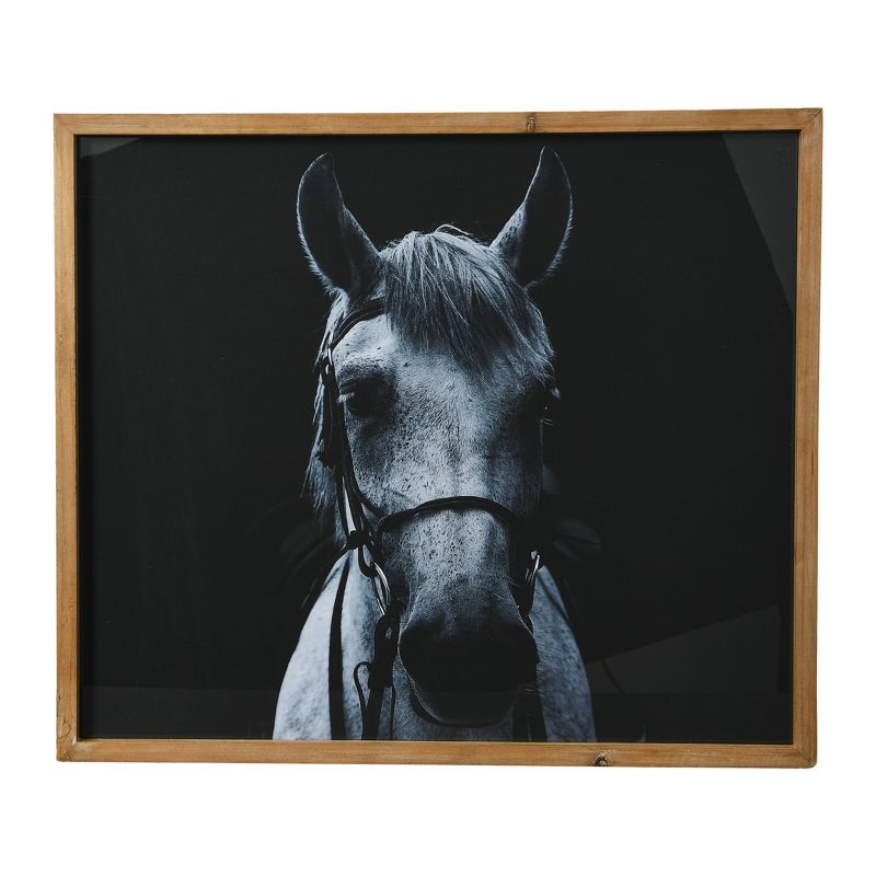 Storied Home Black and White Equestrian Print with Wood Frame and Glass Cover