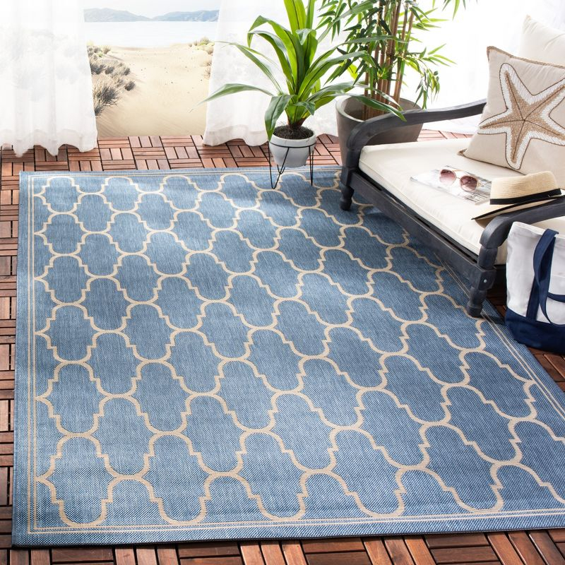 Courtyard CY6016 Power Loomed Indoor and Outdoor Area Rug - Blue/Beige - 9'x12'6" - Safavieh