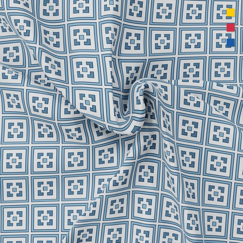 Color Sense 100% Cotton Percale Cool & Crisp 4-Piece Sheet Set King Greek Key Blue