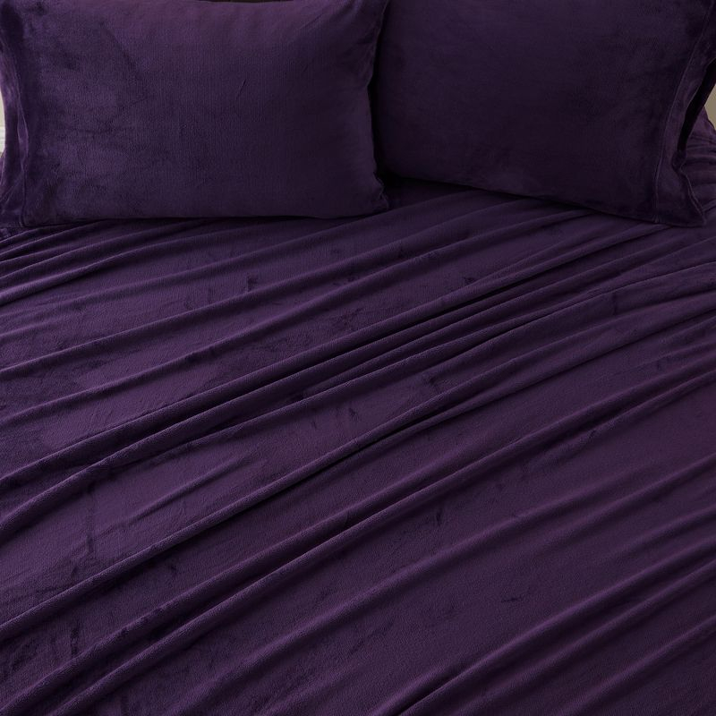 Solid Velvet Plush Fleece Sheet Set - Great Bay Home (King, Purple)