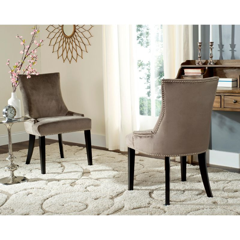 Lester 19"H Dining Chair (Set of 2) with Nickel Nail Heads - Mushroom - Safavieh