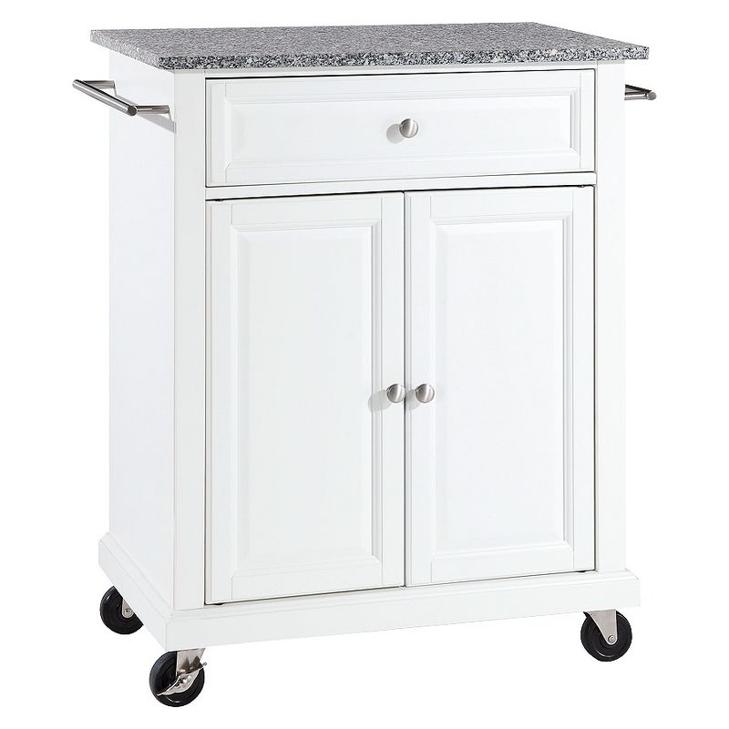 Crosley Solid Granite Top Portable Kitchen Cart/Island White: Hardwood Frame, Adjustable Shelves, Universal Storage