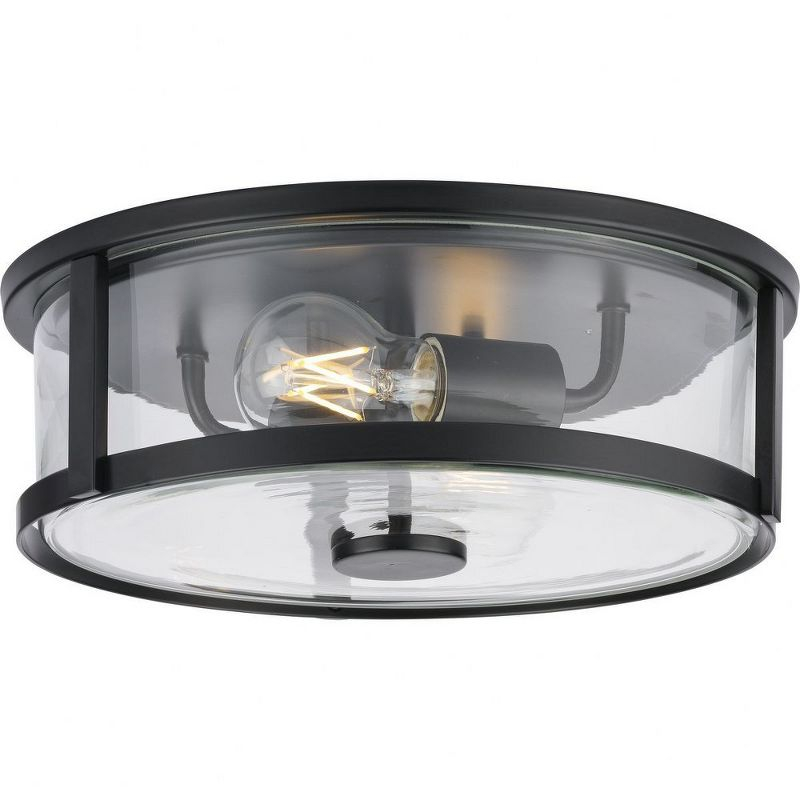 Progress Lighting Gilliam 2-Light Flush Mount, Matte Black, Curved Glass
