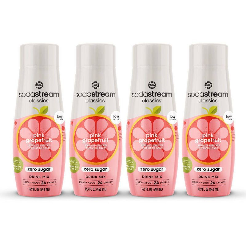 SodaStream Pink Grapefruit Zero Drink Mix 14.9 fl oz/4pk: Soda Streamer Flavor Syrup, Liquid Concentrate, Still, 440g