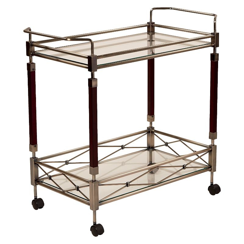 Melrose Serving Cart Antique Brass - OSP Home Furnishings: Mid-Century Glass Top, Metal Frame with Casters