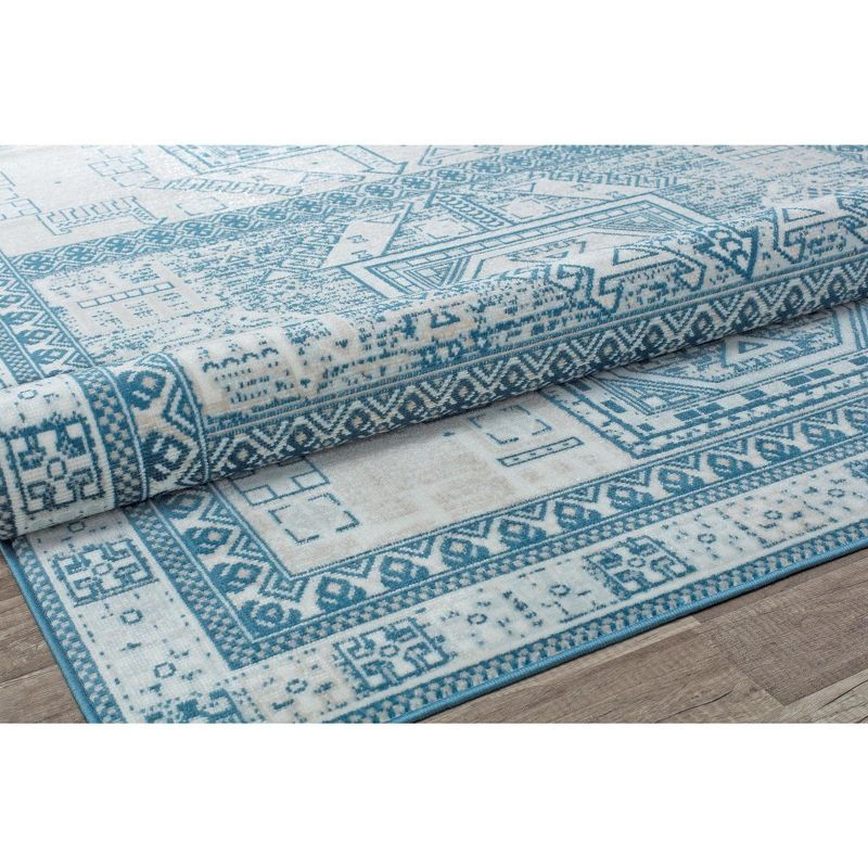 Rugs America Freida FY60A Azure Vintage Farmhouse Area Rug for Dining Room Rug Neutral Rug Living Room Rug Kitchen, 5'x7'