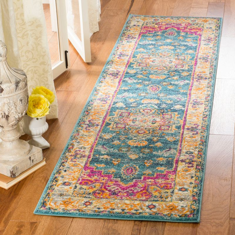 Madison 200 MAD202 Power Loomed Indoor Runner Rug - Blue/Multi - 2'3"x10' - Safavieh