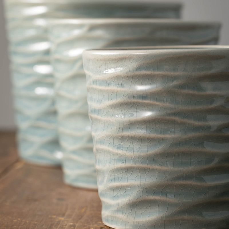 Sullivans Set of 3 Ceramic Planter Vases 6"H, 4.5"H & 5.25"H Blue