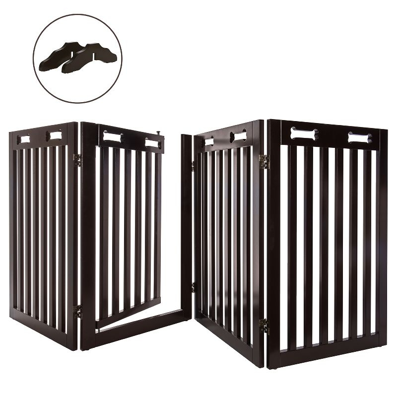 Arf Pets 31.5" Tall Freestanding Folding Dog Gate with Door - Dark Brown