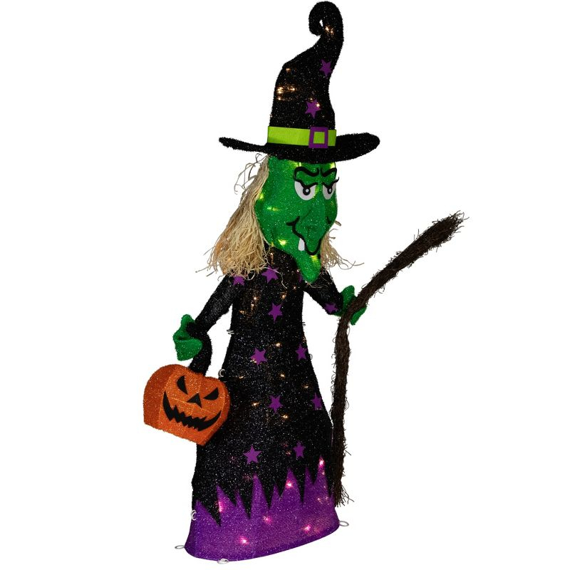 Northlight LED Lighted Witch with Broom Outdoor Halloween Decoration - 39"  - Clear Lights