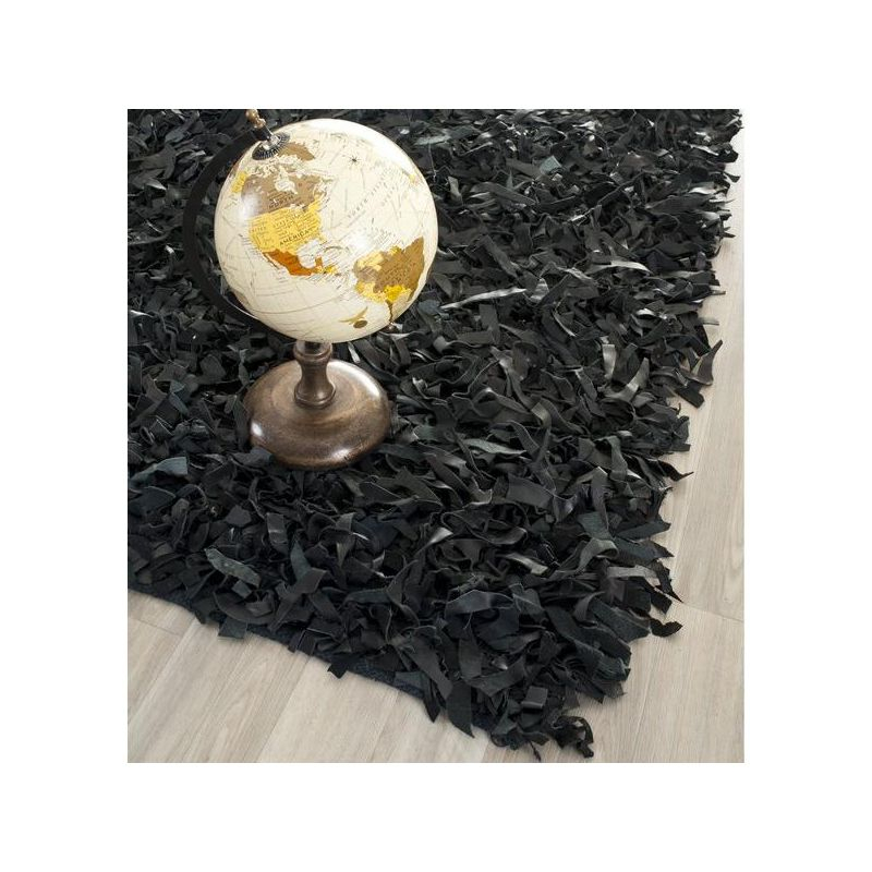 Leather Shag LSG511 Handwoven Area Rug - Black - 8'x8' - Safavieh