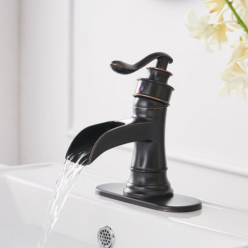 BWE Waterfall Single Hole Single-Handle Low-Arc Bathroom Faucet With Pop-up Drain Assembly