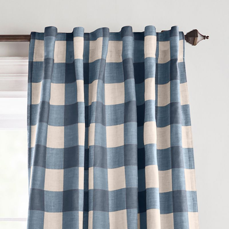 Grainger Buffalo Check Lined Room Darkening Single Window Curtain Panel - 52" x 84" - Indigo - Elrene Home Fashions