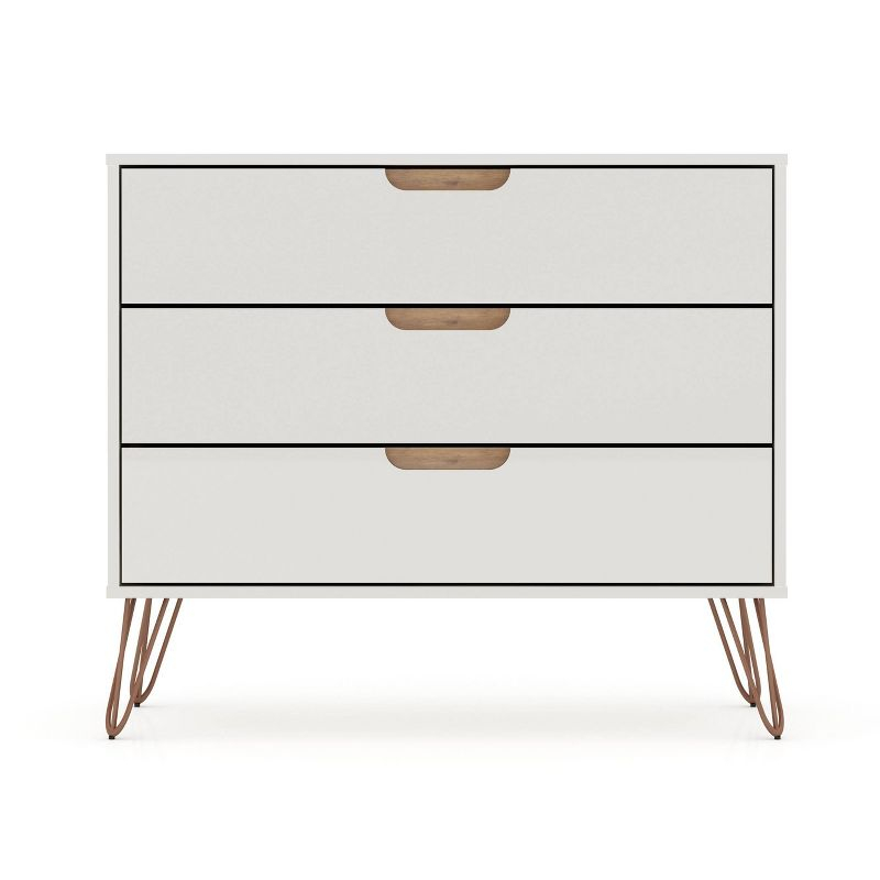 Rockefeller Dresser Off-White/Natural - Manhattan Comfort: Mid-Century 3-Drawer Bedroom Storage