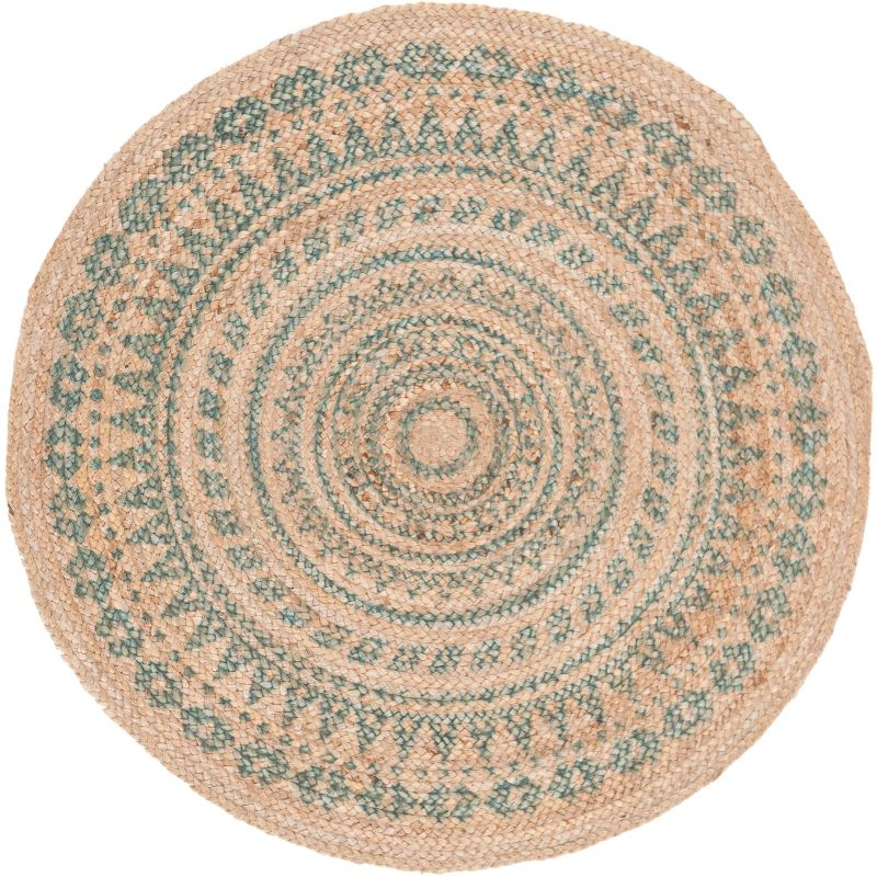 Natural Fiber NF802 Hand Woven Indoor Area Rug - Aqua/Natural - 3' Round - Safavieh