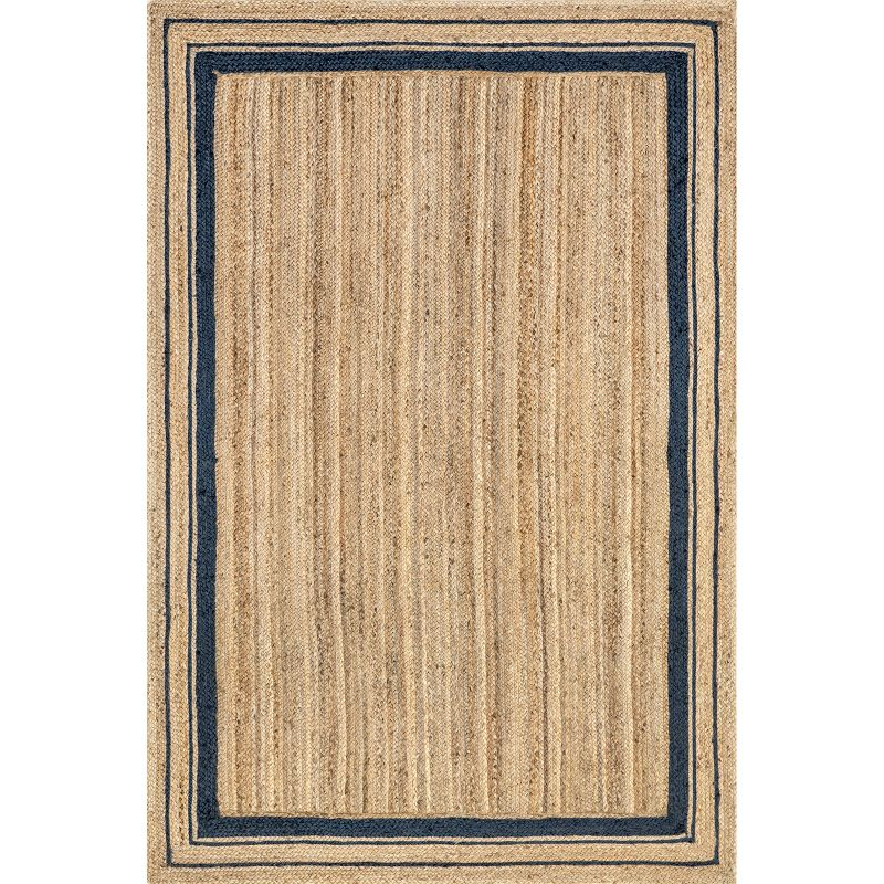 Nuloom Rikki Bordered 4x6 Jute Indoor Area Rug for Dining Room Rug Neutral Rug Living Room Rug Kitchen, Navy/Natural