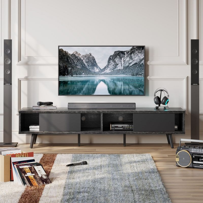 Bestier 70 inch Mid Century Modern TV Stand,Low Profile TV Console for 75 inch TV in Living Room,Black