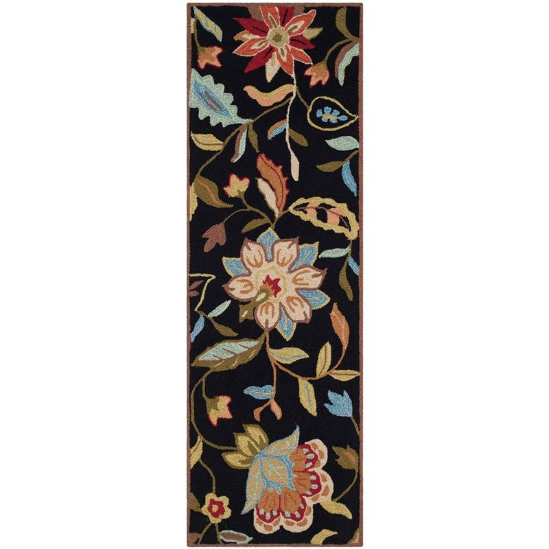Four Seasons FRS435 Hand Hooked Runner Rug - Black/Purple - 2'3"x6' - Safavieh.