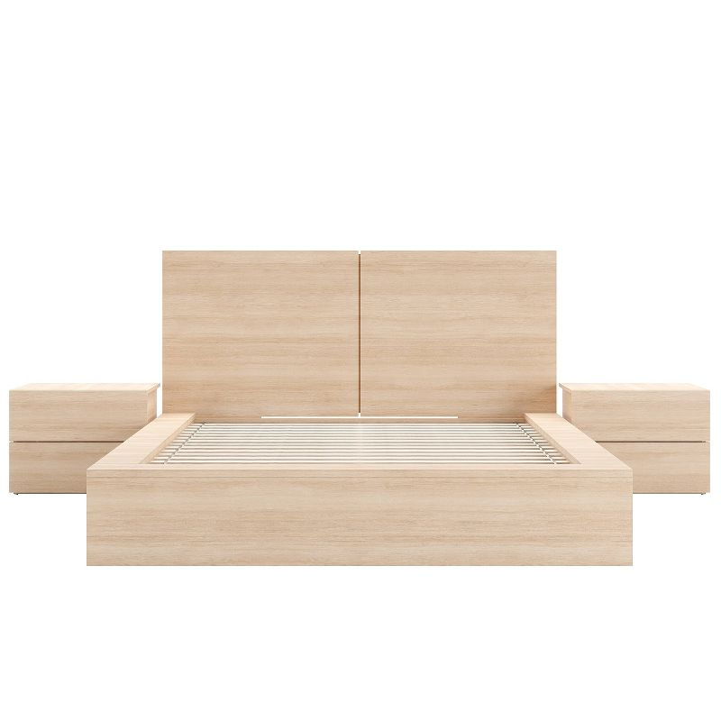 Nexera Queen 4pc James Bedroom Set Natural Blonde: Modern Minimalist Design with Platform Bed & Nightstands