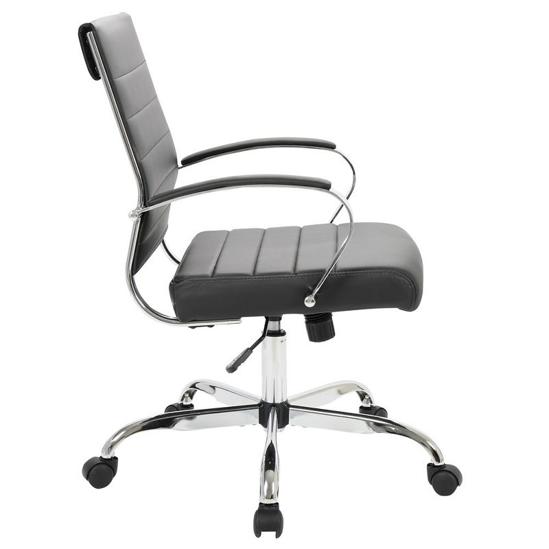 LeisureMod Benmar Mid-Back Office Conference Chair Upholstered in Leather with Swivel and Tilt in Black