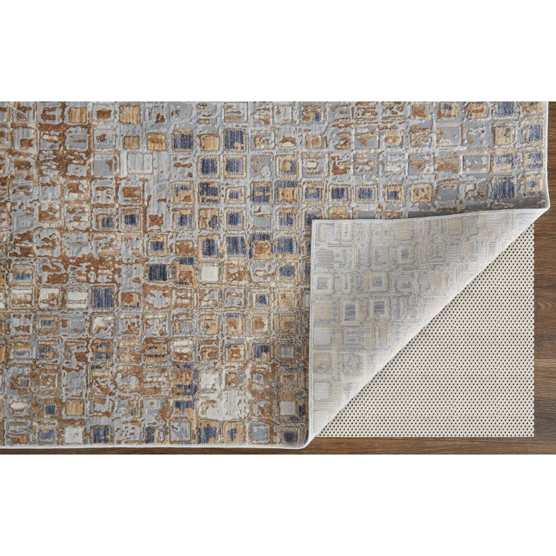 Laina Transitional Geometric Tan/Ivory/Blue Area Rug