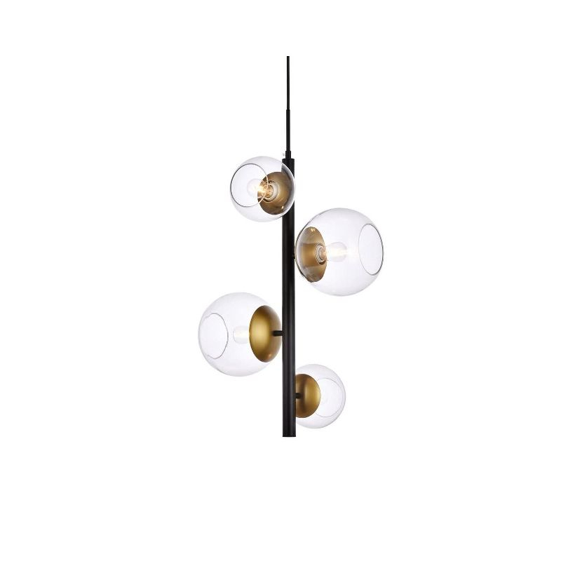 Elegant Lighting Wells 18 inch pendant in black and brass with clear shade
