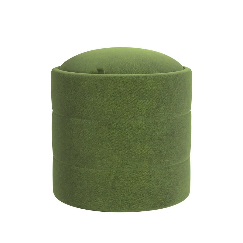 Storage Round Ottoman Green Velvet - HomePop: Upholstered Footstool, No Assembly, Polyester