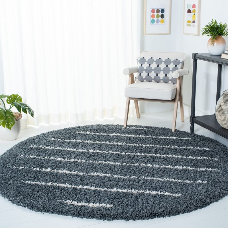 Venus Shag VNS604 Power Loomed Area Rug - Dark Grey/Ivory - 6'7" round - Safavieh.