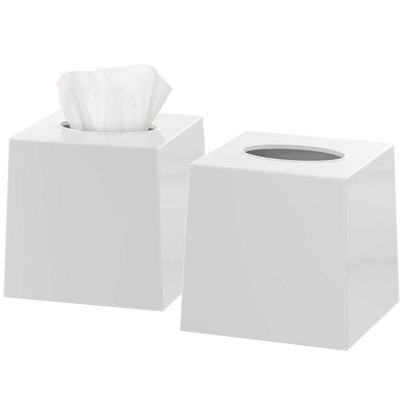 Dwellza Home Square Set of 2 Plastic Decorative Facial Tissue Box Cover Fits Any Vanity Countertop, Bedroom Dresser, Office Desk or Bathroom Decor