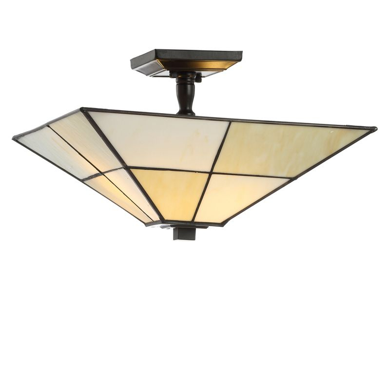 JONATHAN Y Juliana 15.7" Tiffany-Style Glass/Metal LED Semi-Flush Mount, White/Cream
