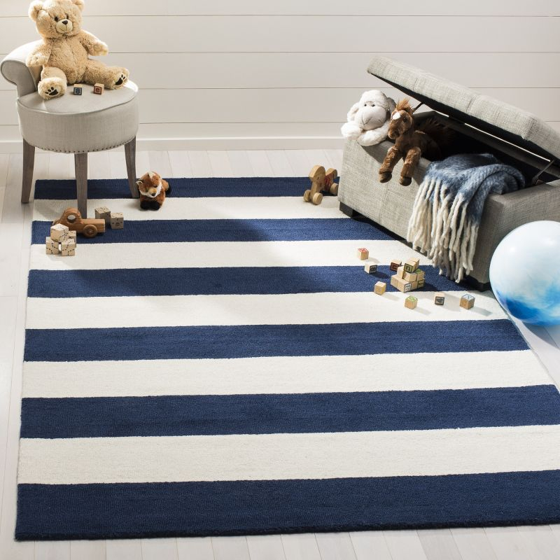 Safavieh Kids Stripe SFK919 Hand Tufted Indoor Area Rug - Navy/Ivory - 9'x12' - Safavieh