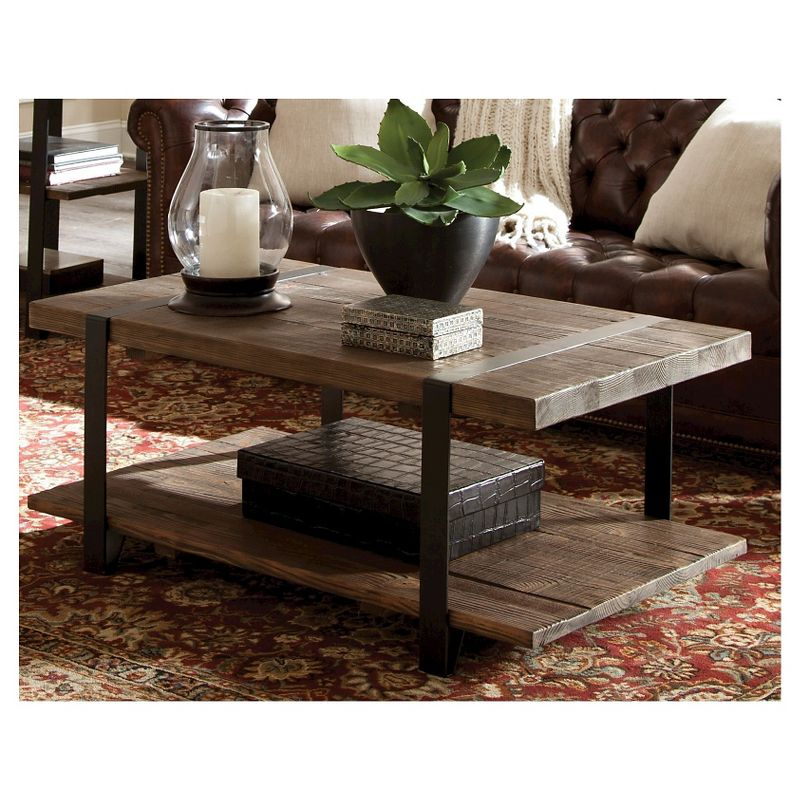 42" Modesto Solid Coffee Table Brown - Alaterre Furniture: Industrial Style, Reclaimed Wood, Metal Legs, Fixed Shelf