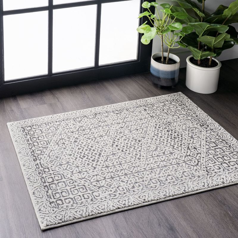 Nuloom Exie Medallion 2x3 Accent Indoor Area Rug for Living Room Bedroom Dining Room Entryway Kitchen, Grey/Ivory