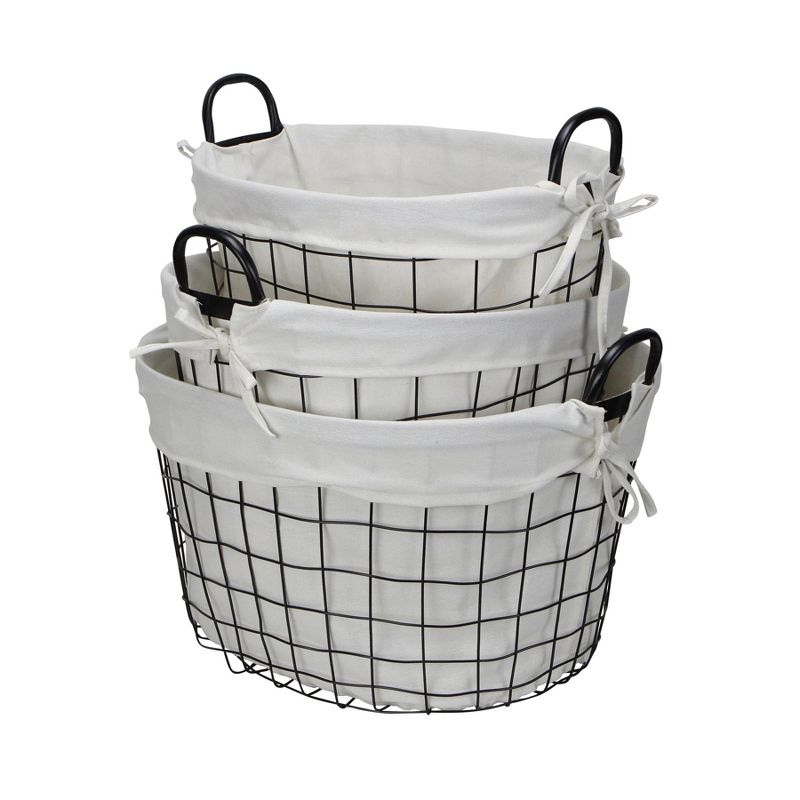 Cheung's Esker Set of 3 Lined Metal Wire Oval Baskets