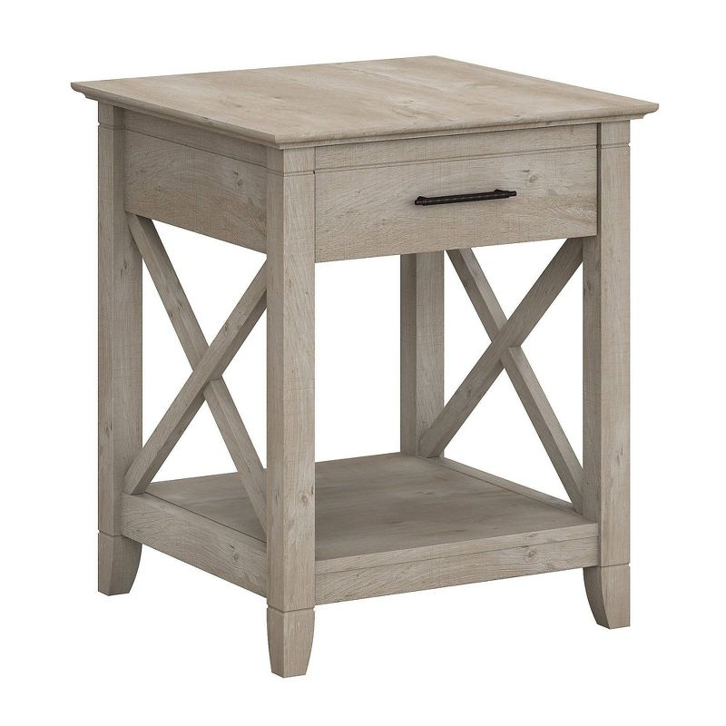 Key West End Table with Storage Washed Gray - Bush Furniture: Coastal Style, Drawer & Shelf