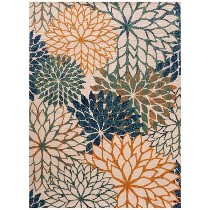 Nourison Aloha Floral 12' x 15' Blue Green Tropical Indoor/Outdoor Area Rug