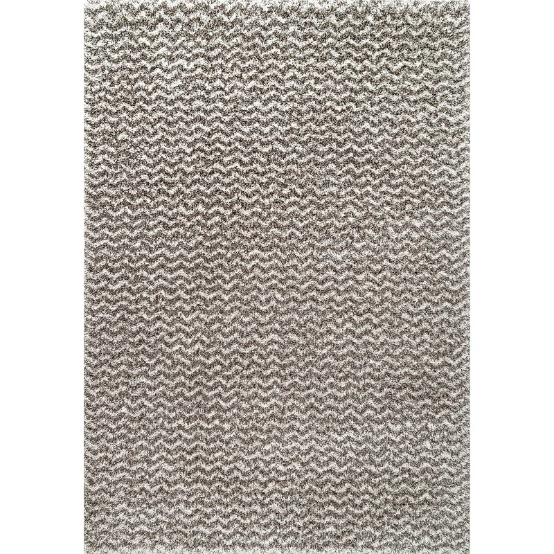 Nuloom Cuellar Striped 7x9 Shag Indoor Area Rug for Living Room Bedroom Dining Room Nursery, Dark Grey/Ivory