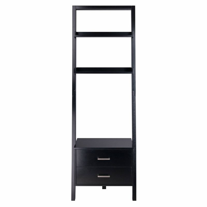 69.36" Bellamy Leaning Shelf with Storage Black - Winsome: Contemporary Design, 2 Drawers & Open Display