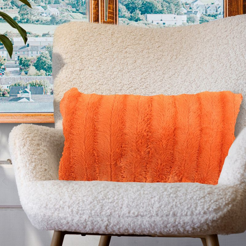 Cheer Collection Decorative Faux Fur Throw Pillow Cover - Rust, 12" x 20" (Pillowcase Only)