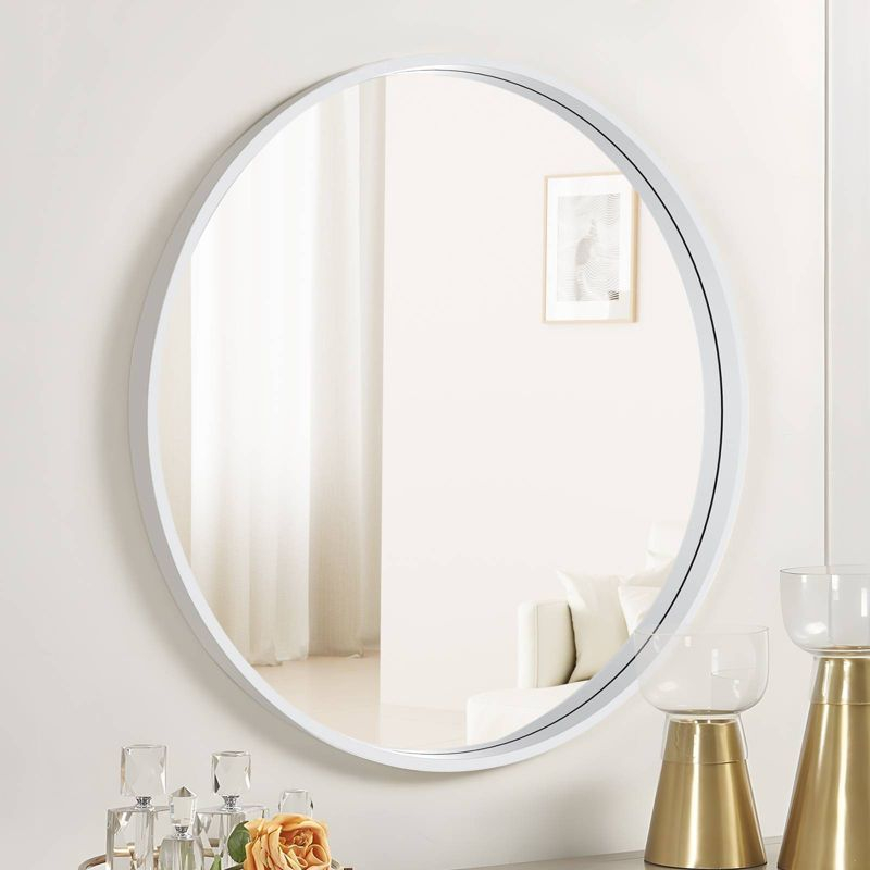 WallBeyond 28" Wood Round Mirror White