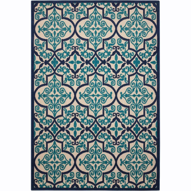 Nourison Aloha Moroccan Trellis Flatweave High-Low Indoor Outdoor Area Rug Navy 7'10" x 10'6"