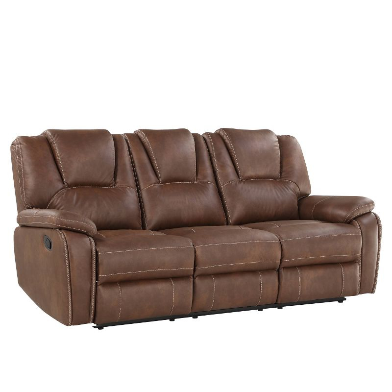 Katrine Manual Side Lever Recliner Sofa Brown - Steve Silver Co.: Luxurious Faux-Leather, Padded Armrests