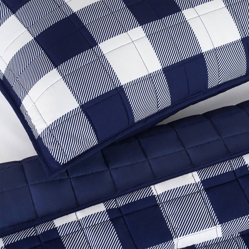 2pc Twin/Twin Extra Long Alex Buffalo Check Plaid Printed Quilt Set Navy/White - Serta: All Ages Comfort, Machine Washable