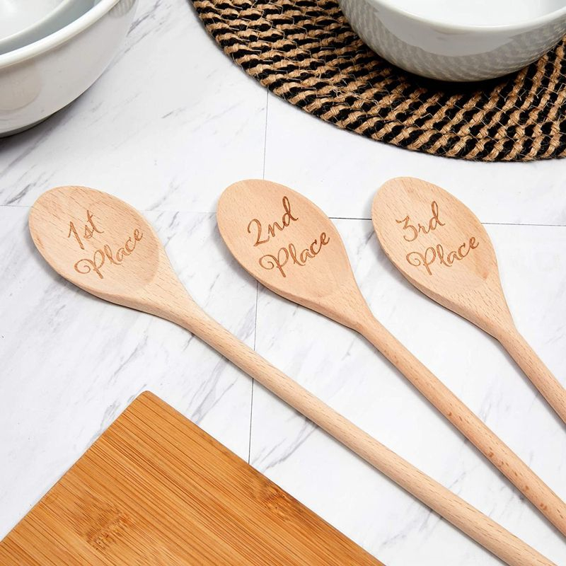 Farmlyn Creek Set of 3 Wooden Serving Spoons for Salad, Cooking, Gifts, 1st, 2nd, 3rd Place, Housewarming Gift, 14 In