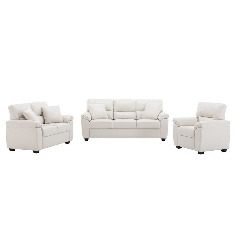 6 seater  Living Room Sofa Loveseat Set Comfortable Faux Leather Couch with Pillows White-Morden Fort