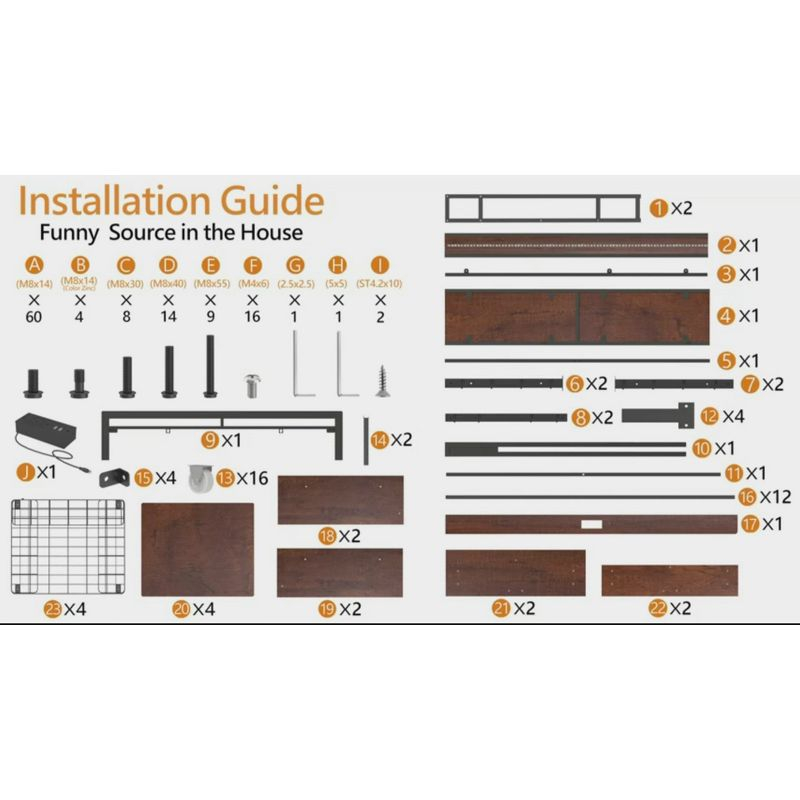 Hausource Modern Queen Bed Frame with LED Headboard, 4 Storage Drawers, No Box Spring Needed