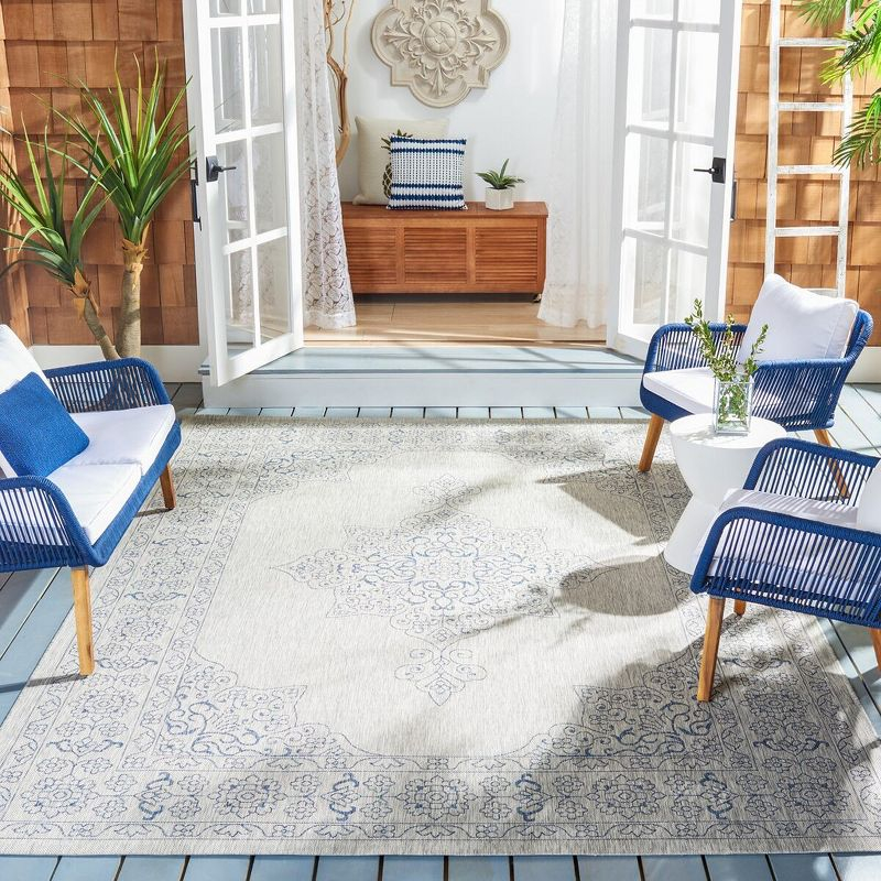 Courtyard CY8232 Power Loomed Indoor/Outdoor Area Rug - Grey/Navy - 8'9"x11'9" - Safavieh.