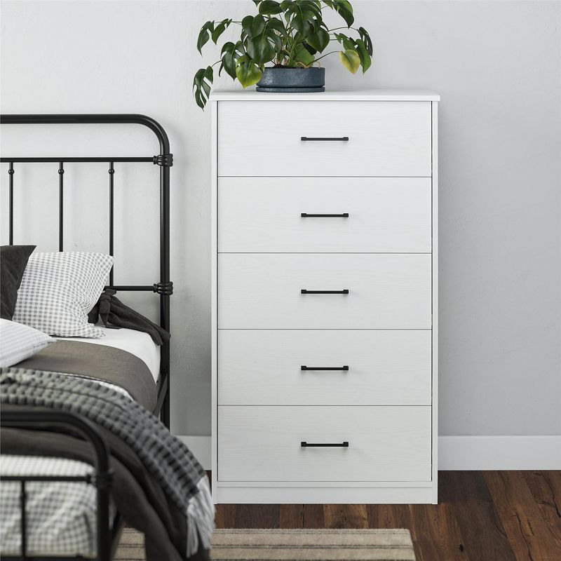 Ameriwood Home BrEZ Build Collection Pearce Tall 5 Drawer Dresser, White